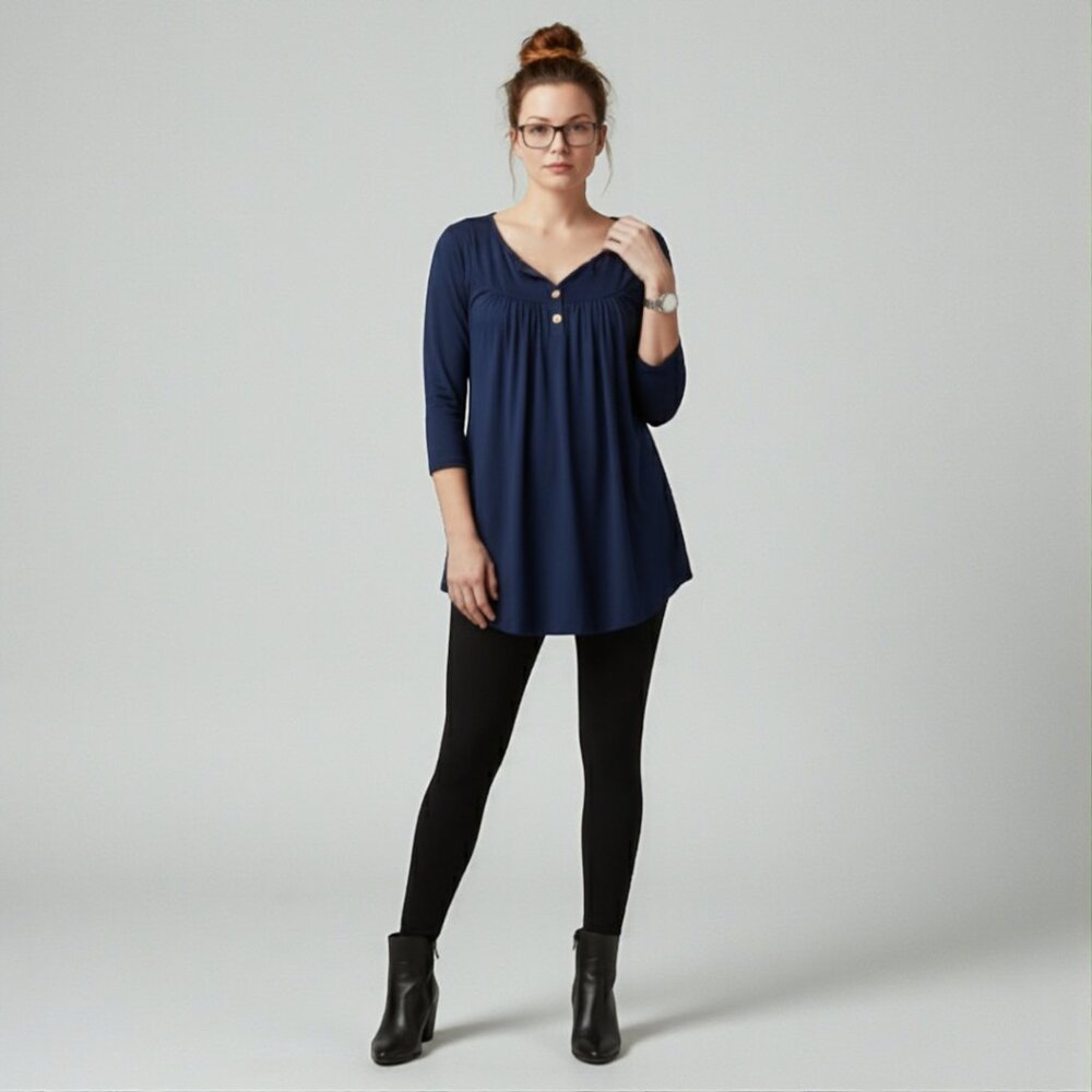 Thanth Teal 3/4 Length Sleeves High-Low Hem Relaxed Fit Tunic NWT